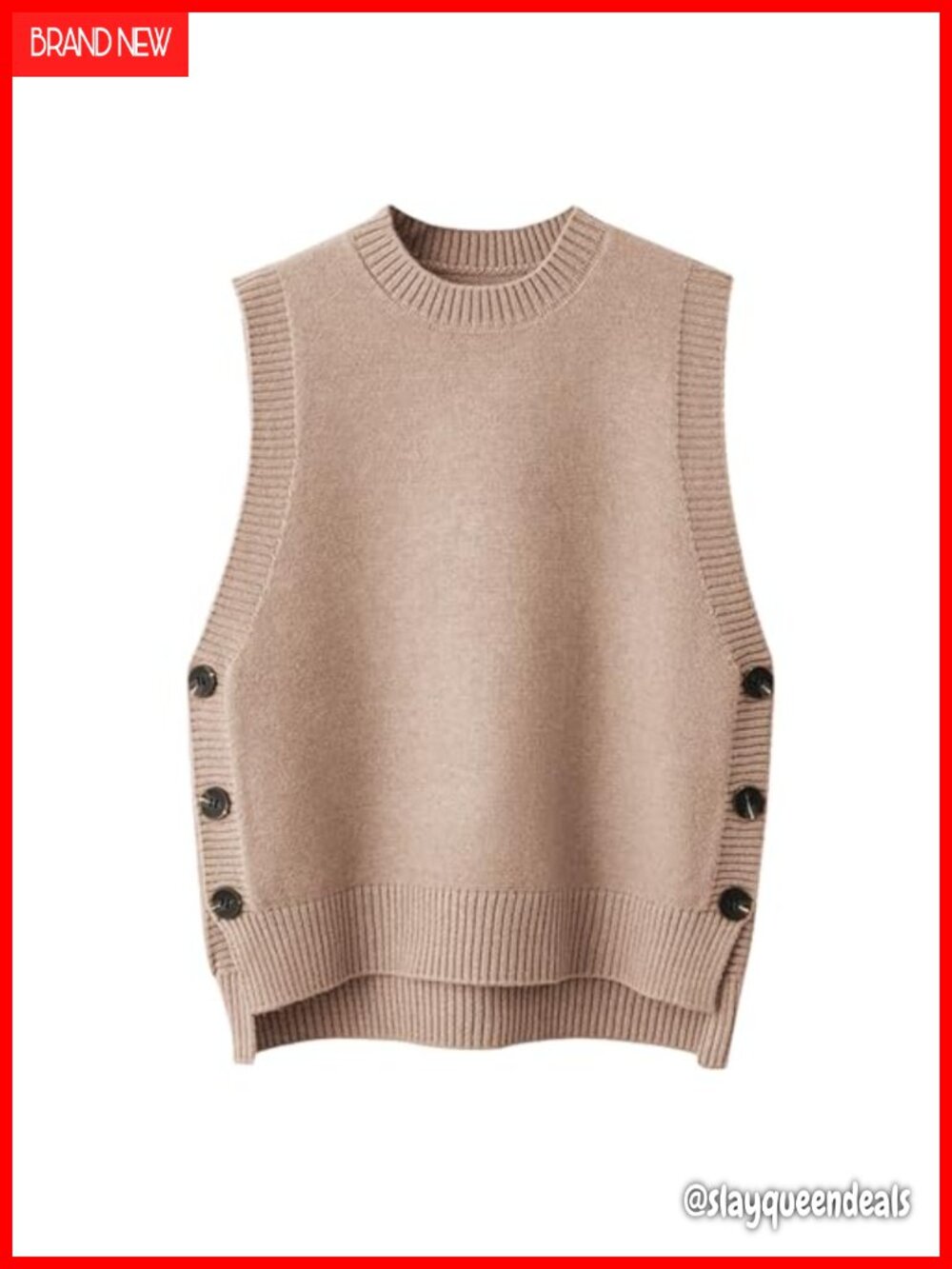 Sleeveless Ribbed Knit Sweater Vest Crew Neck Loose Fit Pullover Top
